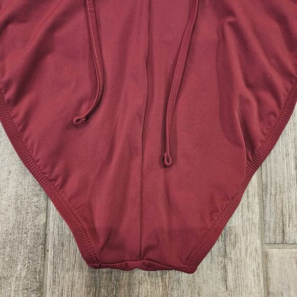 La Blanca Scalloped V-Neck One-Piece Swimsuit Women's Size 10 Maroon Lace-Up - Picture 9 of 13